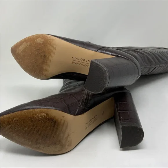 Halogen x Atlantic Pacific Adrina Croc Alligator Embossed Genuine Leather Boots - Picture 8 of 9